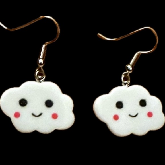 Happy Clouds Rosy Cheeks Blushing Cheery Fluffy Cumulus Weather Cartoon Earrings - Picture 1 of 9